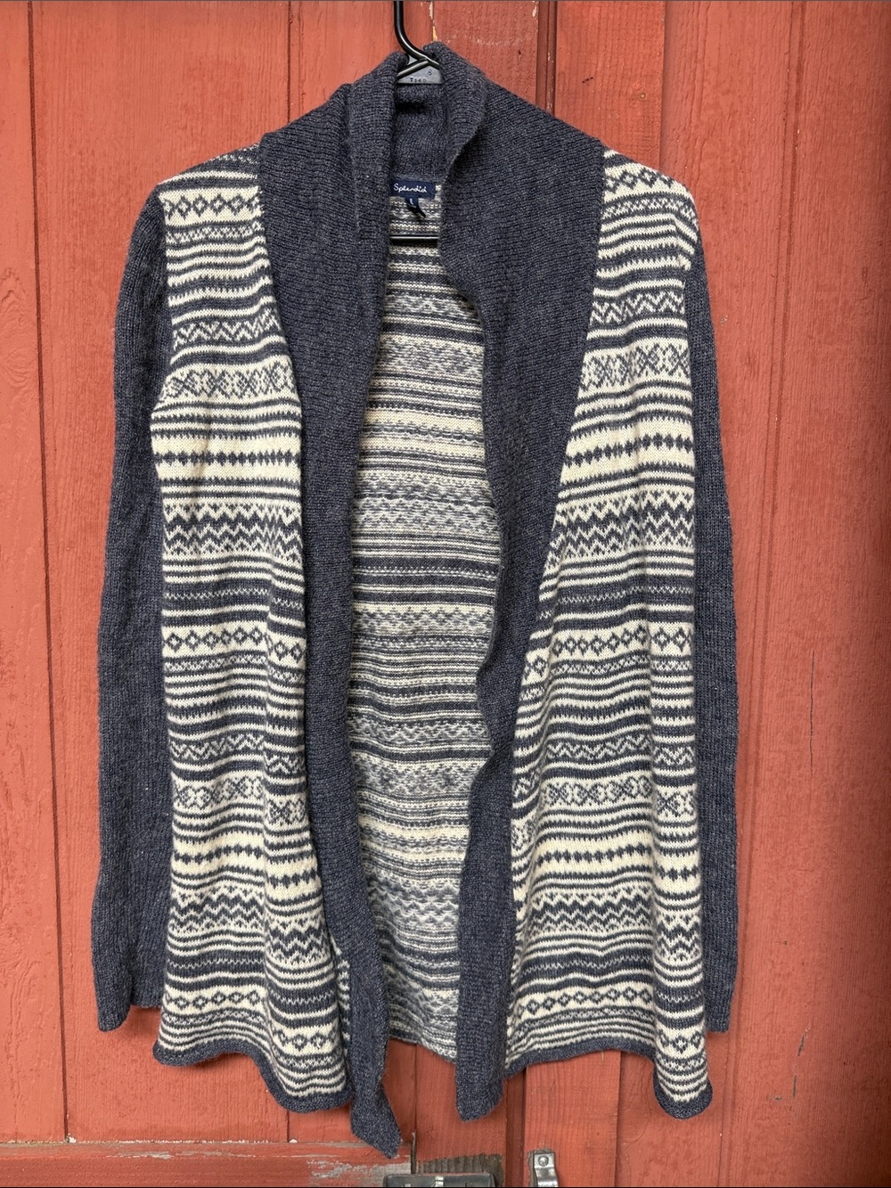 Splendid Grey and Cream Fair Isle Open-Front Cardigan